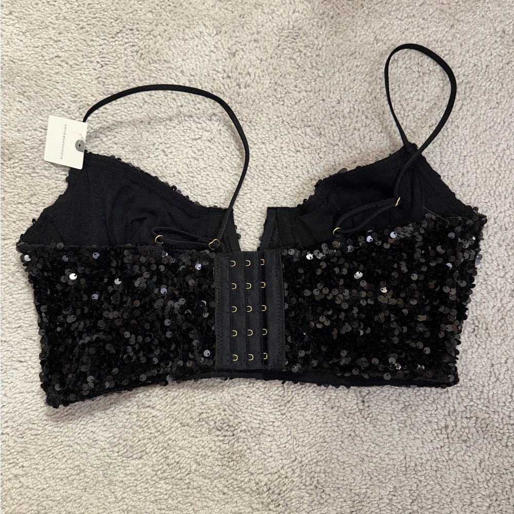 Anthropologie Black Sequin Crop Top - Picture 2 of 4